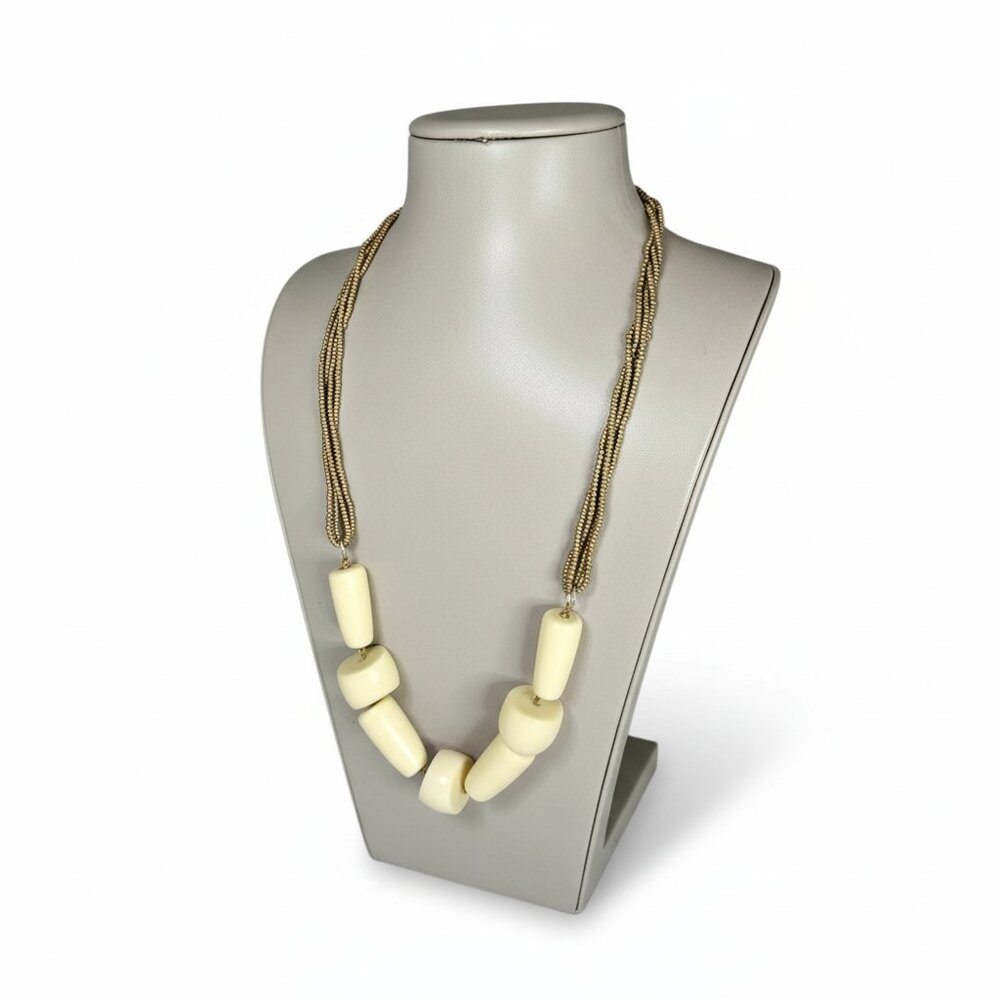 Bohemian Women's Statement Beaded Resin Beige Brown Necklace